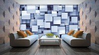 Флизелиновые фотообои абстракция на стену 254x184 см 3D Синие квадраты (2809V4)+клей