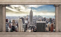 Флизелиновые фотообои город 312x219 см 3D Небоскребы Нью-Йорка между двух колонн (2812VEXXL)+клей