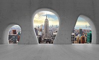 Флизелиновые фотообои пейзаж 254x184 см 3D Вид на Нью-Йорк за абстрактными арками (2813V4)+клей