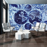 Флизелиновые фотообои для спальни 312x219 см Темно-синяя карта мира (2820VEXXL)+клей