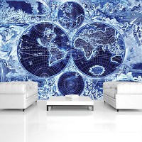 Флизелиновые фотообои в интерьере 368x254 см Темно-синяя карта мира (2820V8)+клей