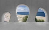 Флизелиновые фотообои 368x254 см 3Д Песчаный пляж за бетонными арками (2824V8)+клей