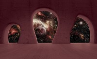 Флизелиновые фотообои 368x254 см 3Д Космос за бетонными арками (2826V8)+клей