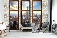 Місто флізелінові фотошпалери 254x184 см 3Д Хмарочоси Нью-Йорка за трьома великими вікнами (2832V4)+клей - вид 8 мініатюра