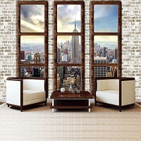 Флизелиновые 3д фотообои город 368x254 см Небоскребы Нью-Йорка за тремя большими окнами (2832V8)+клей