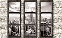 Флизелиновые фотообои для стен с видами города 254x184 см Черно-белая 3Д Америка через окна (2833V4)+клей