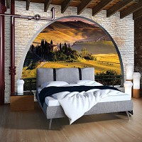 Флизелиновые фотообои с природой 416x254 см 3Д Тоскана за полукруглым кирпичным проемом (2839VEXXXL)+клей