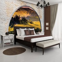 Природа флизелиновые фотообои 312x219 см 3Д Тоскана за полукруглым кирпичным проемом (2839VEXXL)+клей - вид 7 миниатюра