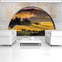 Флизелиновые фотообои с природой в интерьере 254x184 см 3Д Тоскана за полукруглым кирпичным проемом (2839V4)+клей