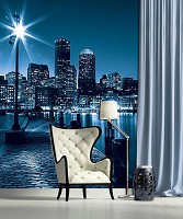 Готовые синие флизелиновые фотообои 206x275 см Город и небоскребы ночью (283VEA) +клей