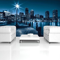 Флизелиновые фотообои в рулоне улица в синем цвете 254x184 см Яркий фонарь в ночном городе (283V4)+клей