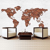 Популярные флизелиновые фотообои 368x254 см Карта мира на кирпичной стене (2853V8)+клей
