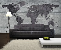 Флизелиновые фотообои для спальни серые 312x219 см Карта мира на бетоне (2854VEXXL)+клей