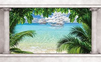 Флизелиновые 3д фотообои отдых на море 254x184 см Корабль в бирюзовом океане (2861V4)+клей