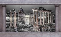Готові флізелінові фотошпалери у сепії 254x184 см 3Д Руїни міста між двома колонами (2868V4)+клей