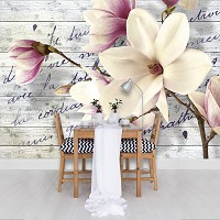 Флізелінові фотошпалери 3д квіти 254x184 см Магнолія на сірих дерев'яних дошках (2878V4)+клей - вид 7 мініатюра