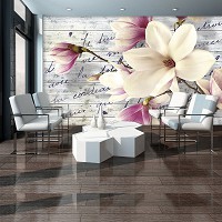 Флизелиновые фотообои 3д цветы 254x184 см Магнолия на серых деревянных досках (2878V4)+клей