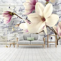 Флизелиновые фото обои 3д цветы 368х254 см Магнолия на серых деревянных досках (2878V8)+клей