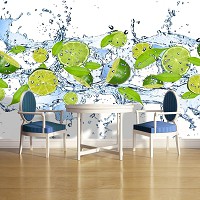 Флизелиновые фотообои фрукты на кухню 312x219 см 3Д Лаймы в брызгах воды (288VEXXL)+клей - вид 6 миниатюра