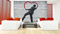 Флизелиновые фотообои граффити на бетоне 312x219 см Влюбленный джентльмен рисует сердце Бэнкси (2898VEXXL)+клей