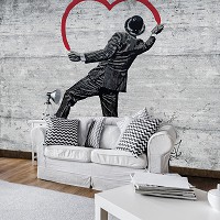 Флізелінові фотошпалери графіті на бетоні 368x254 см Закоханий джентльмен малює серце Бенксі (2898V8)+клей - вид 7 мініатюра