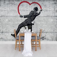 Флизелиновые фотообои граффити на бетоне 368x254 см Влюбленный джентльмен рисует сердце Бэнкси (2898V8)+клей - вид 8 миниатюра