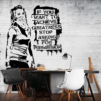 Флизелиновые фотообои в интерьере граффити кирпичи 254x184 см Бэнкси Если вы хотите достичь величия (2899V4)+клей