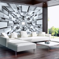 Флизелиновые фотообои 3д фото квадраты 416x254 см Серый туннель из прямоугольников (2906VEXXXL)+клей