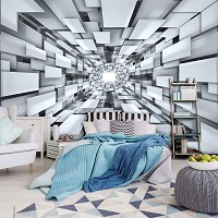 Флизелиновые фотообои 3 д квадраты 254x184 см Серый туннель из прямоугольников (2906V4)+клей