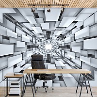 Флизелиновые фотообои три де квадраты 368x254 см 3D Серый туннель из прямоугольников (2906V8)+клей