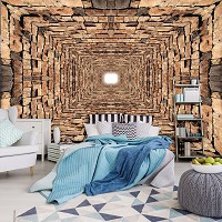 3д флизелиновые фотообои коричневый кирпич стиль лофт 254x184 см Туннель с камнями (2907V4)+клей
