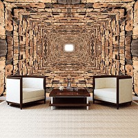 Кирпич флизелиновые коричневые фотообои стиль лофт 368x254 см Туннель с 3D камнями (2907V8)+клей