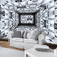 Флизелиновые фото обои 3д 254x184 см Серый туннель из квадратов (2908V4)+клей