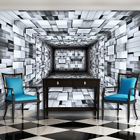 Зд флизелиновые фотообои 368х254 см Серый туннель из квадратов (2908V8)+клей