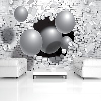 Флизелиновые фотообои 416x254 см 3Д Серые шары и кирпичная стена (2914VEXXXL)+клей