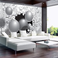 Фото обои 3д на кухню белый кирпич 368x254 см Серые шары и стена (2914P8)+клей - вид 7 миниатюра