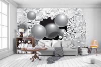 Фото обои 3д на кухню белый кирпич 368x254 см Серые шары и стена (2914P8)+клей
