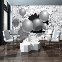 Флизелиновые з д фото обои 368x254 см Серые шары и кирпичная стена (2914V8)+клей