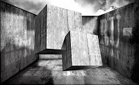 Флизелиновые фотообои в спальню над кроватью черно-белые 312x219 см 3Д Кубы в комнате (2915VEXXL)+клей
