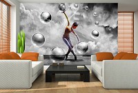 Флизелиновые фотообои черно-белые девушки 312x219 см 3Д Балерина и серые шары (2916VEXXL)+клей