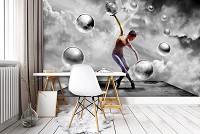 Флізелінові фотошпалери абстракція чорно-білі дівчата 254x184 см 3Д Балерина та сірі кулі (2916V4)+клей - вид 7 мініатюра