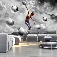 Флизелиновые фотообои абстракция черно-белые девушки 254x184 см 3Д Балерина и серые шары (2916V4)+клей