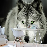 Флизелиновые фотообои животные 416x254 см 3Д Волк с зелеными глазами (2937VEXXXL)+клей