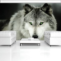 Флизелиновые фотообои животные 254x184 см 3Д Волк с зелеными глазами (2937V4)+клей