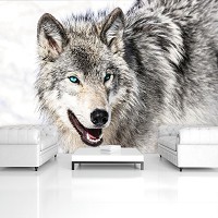 3д флизелиновые фотообои животные на стену 368x254 см Волк с голубыми глазами (2940V8)+клей