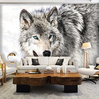 Флизелиновые фотообои животные 416x254 см 3Д Волк с голубыми глазами (2940VEXXXL)+клей