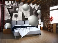 Флизелиновые фотообои с геометрическим рисунком 254x184 см 3Д Серые шары и кубики в пространстве+клей