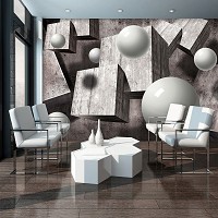 Флизелиновые фотообои для стен круги 368x254 см 3Д Серые шары и кубики в пространстве (2943V8)+клей