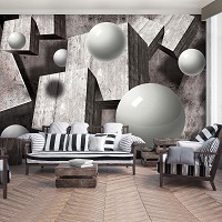 3д флизелиновые фотообои 416x254 см Серые шары и кубики в пространстве (2943VEXXXL)+клей
