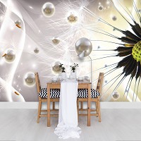 Фото обои с одуванчиками и жемчугом 368x254 см цветы и шары 3Д (2946P8)+клей